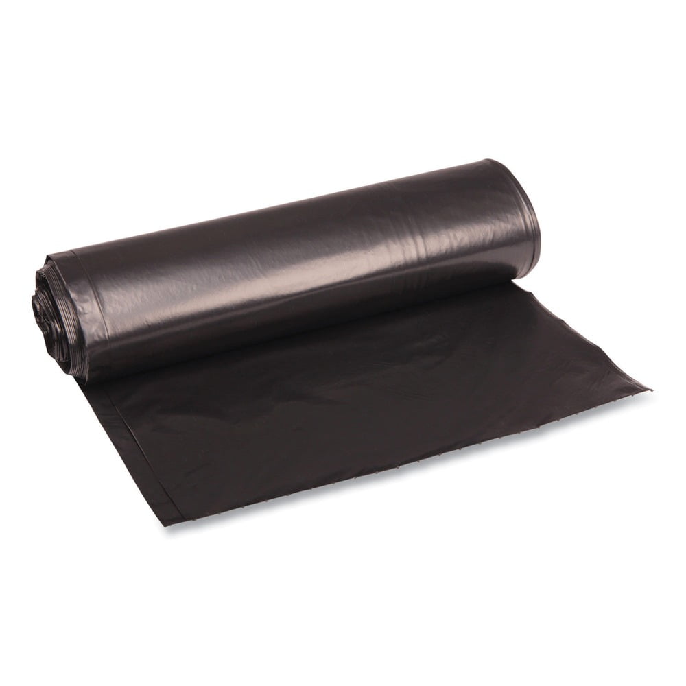 BOARDWALK Recycled Low-Density Polyethylene Can Liners, 33 gal, 1.2 mil, 33" x 39", Black, Perforated, 10 Bags/Roll, 10 Rolls/Carton