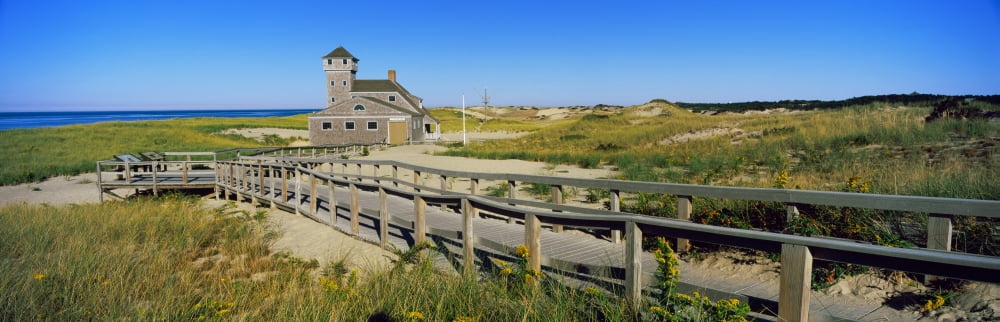 Boardwalk leading towards Old Harbor US Life Saving Station Nauset Beach Chatham Barnstable County Massachusetts USA Canvas Art - Panoramic Images (6 x 18)