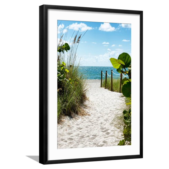Art.com Boardwalk on the Beach - Miami - Florida Photographic Print by Philippe Hugonnard, Black Frame Wall Art, 21" x 29"