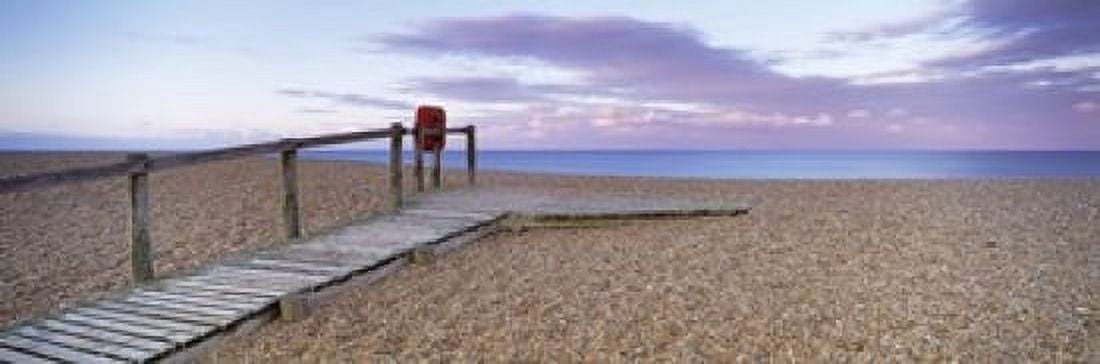 Boardwalk on the beach at dawn Chesil Beach Jurassic Coast Dorset England Canvas Art - Panoramic Images (18 x 6)