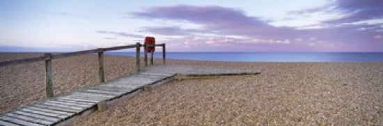 Boardwalk on the beach at dawn Chesil Beach Jurassic Coast Dorset England Canvas Art - Panoramic Images (36 x 12)