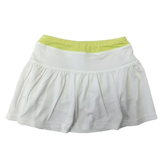 Boast Girl's Gathered Tennis Skirt, Small, White/Sunny Lime