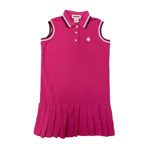 Boast Girl's Tipped Pique Polo Tennis Dress, X-Large, Fuchsia