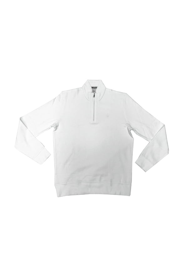 Men's Long Sleeve Cotton Pique 1/4 Zip Track Jacket, Medium, White