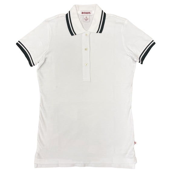 Boast Women's Blank Tartan Polo, Large, White/Forest Green