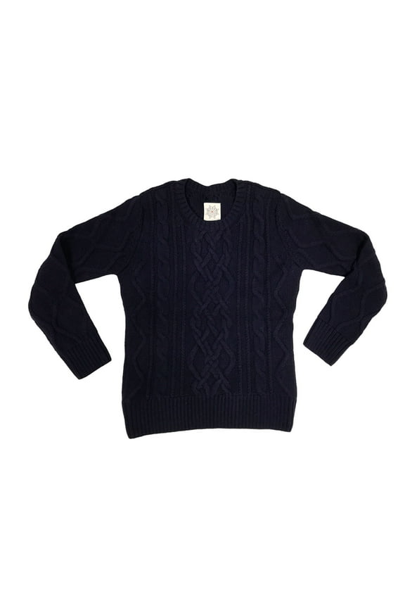 Women's Chunky Cable Knit Crewneck Sweater, Large, Navy