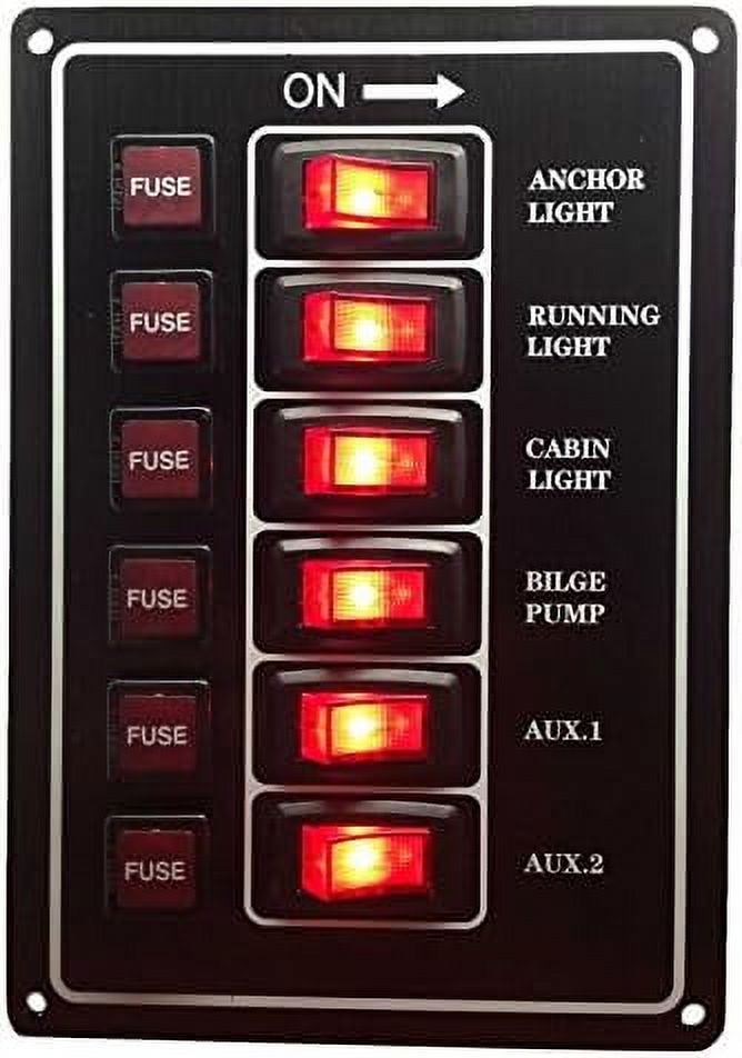 Boat Aluminum Plate Vertical Switch Panel 6 Gang UL Illuminated