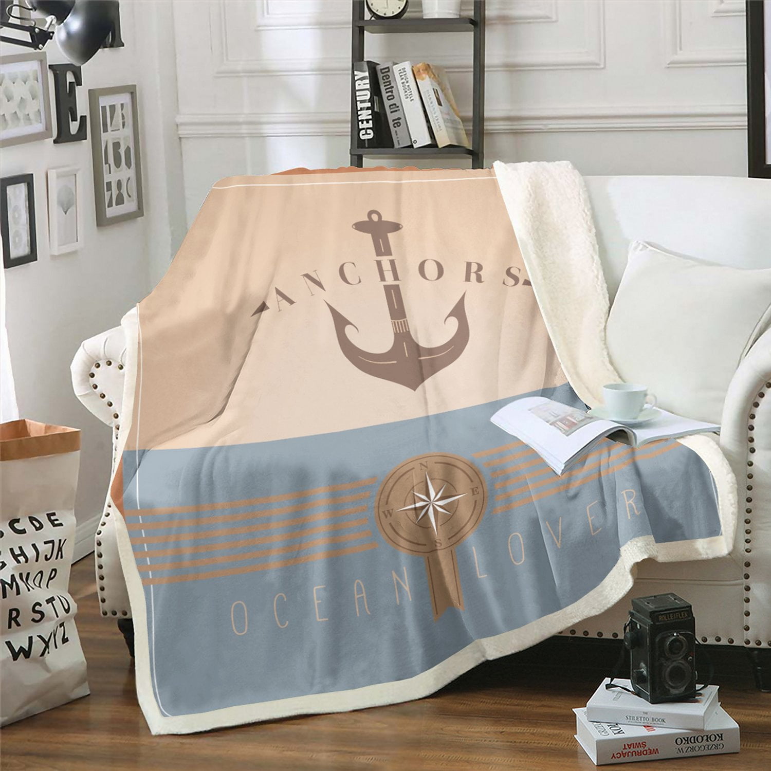 Boat Anchor Blanket Nautical Throw Blanket for Women Boys,Boat Compass