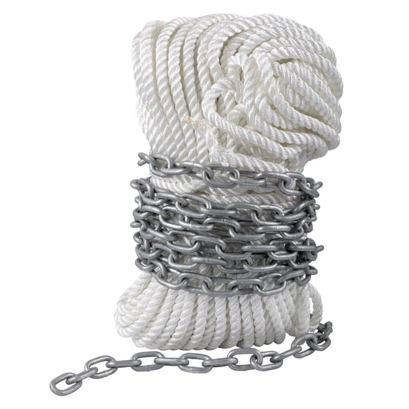 Boat Anchor Chain Kit, 15ft x 5/16" Anchor Chain & 200ft Nylon Rope, 2.2T Galvanized Steel Chain, Windlass-Grade Marine Anchor Rode for Boats & Ships