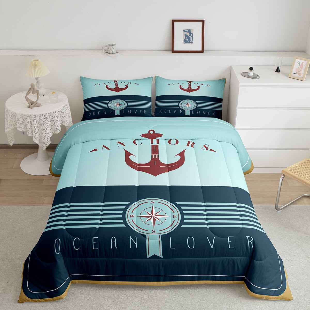 Boat Anchor Comforter Set Nautical Bedding Set for Women Boys,Boat