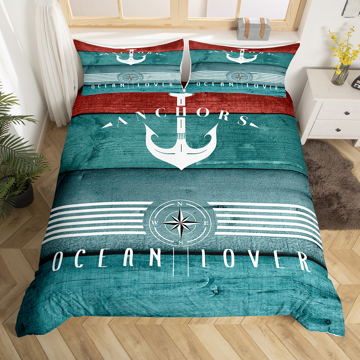Boat Anchor Duvet Cover Nautical Bedding Set for Women Boys,Boat