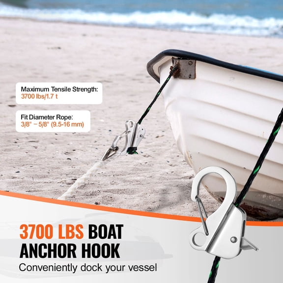 Boat Anchor Hook, 304 Stainless Steel Slide Anchor, Knotless Anchor System with Quick Release, Boat Anchor Hook Clips for 3/8" - 5/8" Boat Anchor Rope