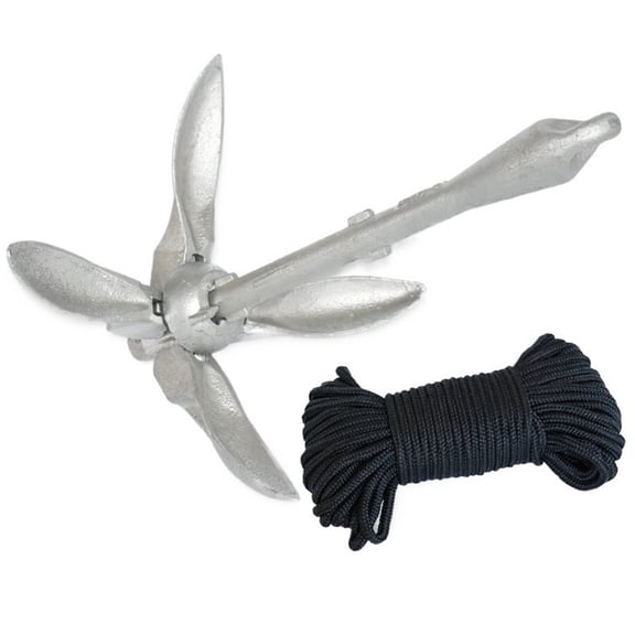 Boat Anchor Kit 7 lb Folding Grapnel Anchor Carbon Steel for Kayak, Canoe, Jet Ski with 66 Ft Anchor Tow Rope