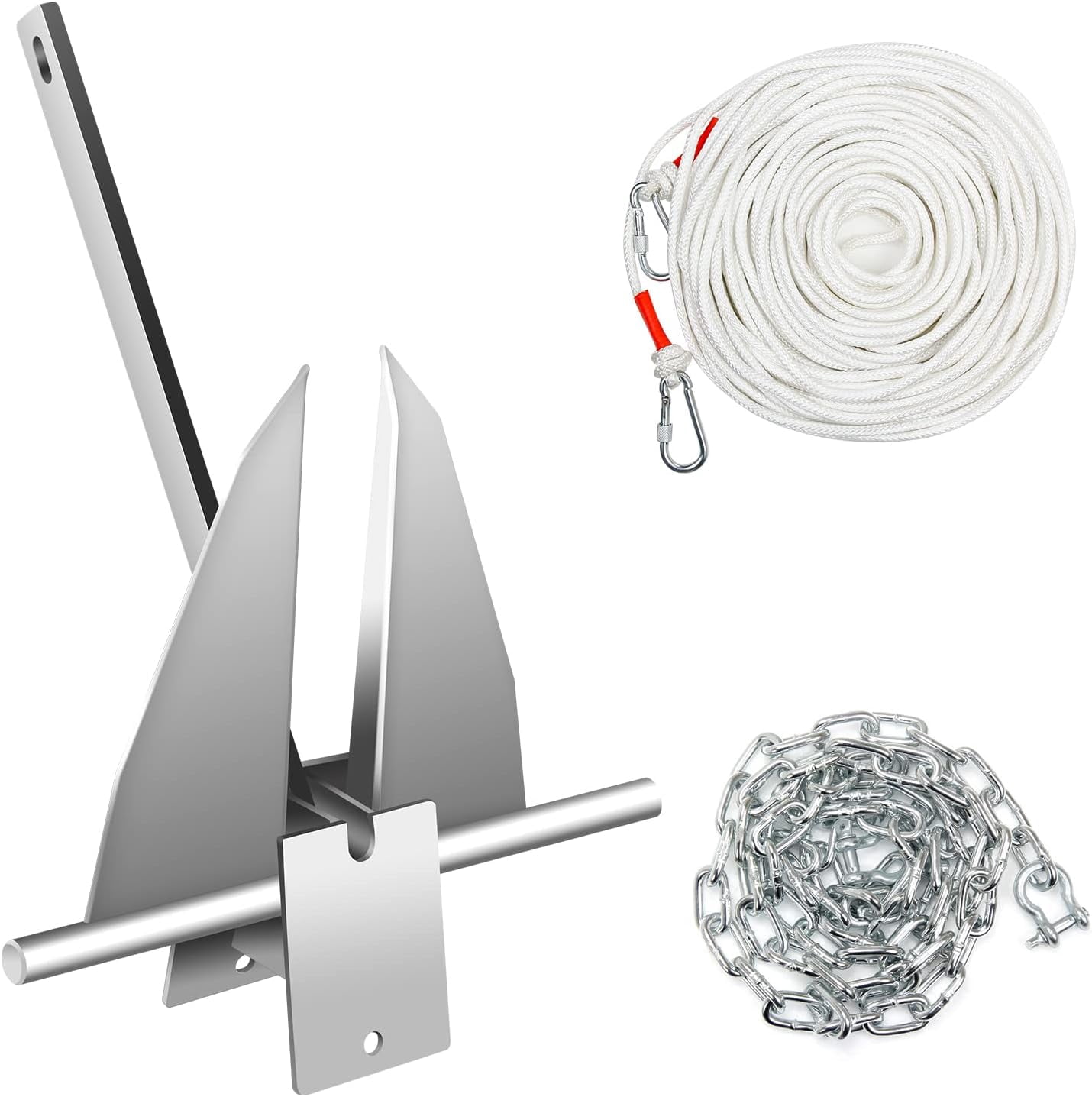 VEVOR 8.5 lbs Boat Anchor Kit, Galvanized Steel, with Rope, Shackles, Chain, for Boats 15'-24