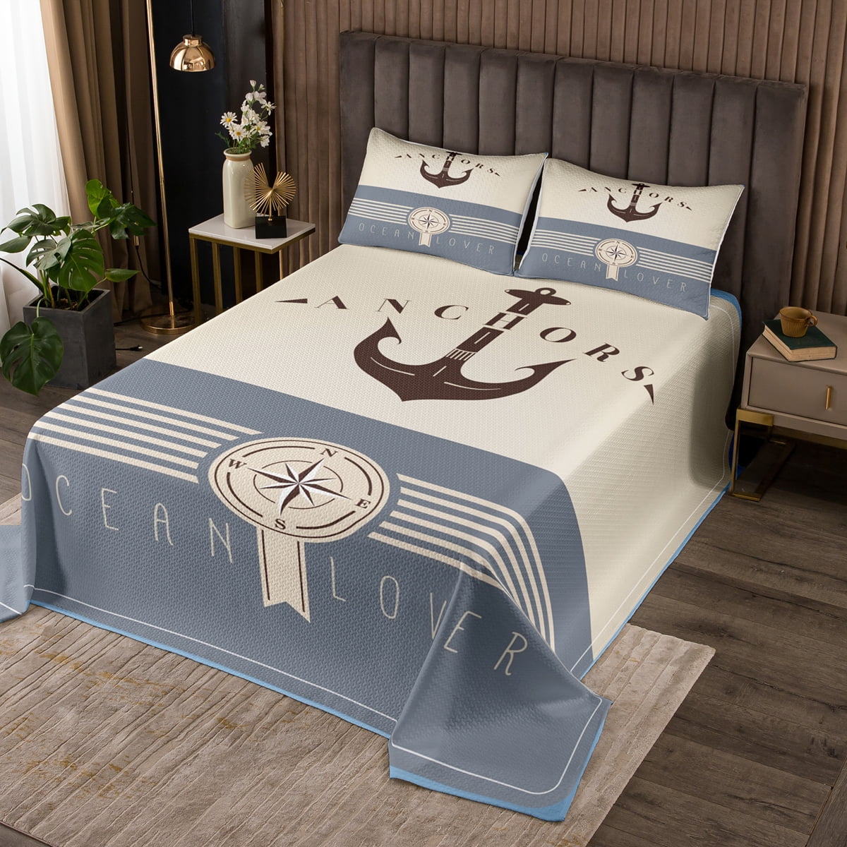 Boat Anchor Quilt Set Nautical Bedspread Set for Women Boys,Boat
