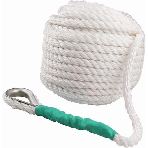 Boat Anchor Rope 200 ft x 1/2 inch Polypropylene Rope 3 Strand Twisted Anchor Line for Sailboat Sled Line Mooring with Thimble 5850LB Breaking Strain