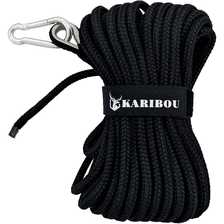 Boat Anchor Rope - 50 ft x 1/4 inch - Double Braided Nylon Anchor Line/Boat  Rope with 316SS Thimble and Heavy Duty Marine Grade Snap Hook - Black