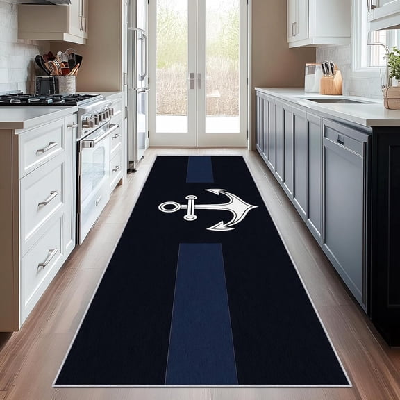 Boat Anchor Runner Rug 2x5 Small - Hallway Runner Rug Nautical Navy Blue Pattern, Non Slip, Washable, Boat Anchor Home Decor Carpet for Kitchen, Entryway, Bedroom, Laundry Room D37