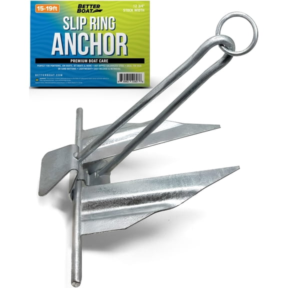 Better Boat Galvanized Steel Slip Ring Fluke Anchor, Marine Grade, 5 lb for 15 to 19 foot Vessels