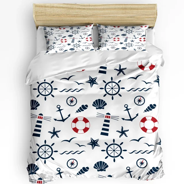 Boat Anchor Stripes Rectangle White 3pcs Bedding Set For Bedroom Double