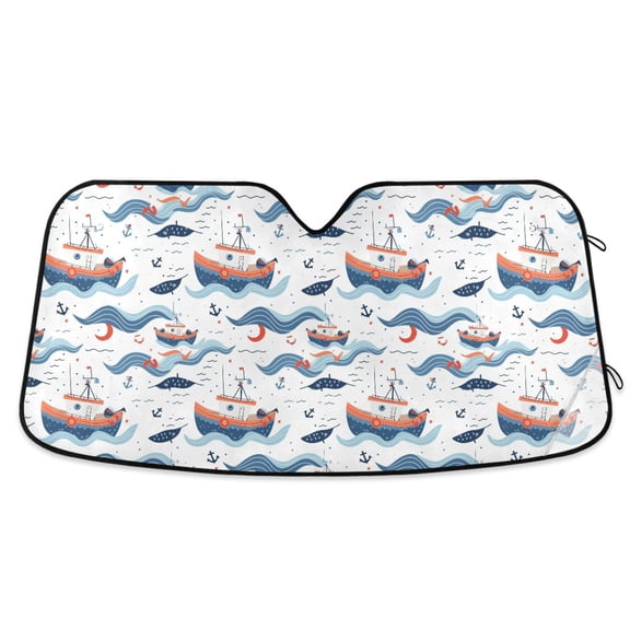 Boat Anchor Wave Car Windshield Sun Shade Foldable Car Front Window Visor Heat and UV Protection 53x23.5