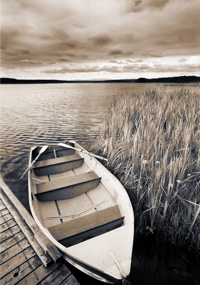 Boat And Reeds Burntstick Lake Alberta Canada Canvas Art - Darwin Wiggett Design Pics (11 x 16)