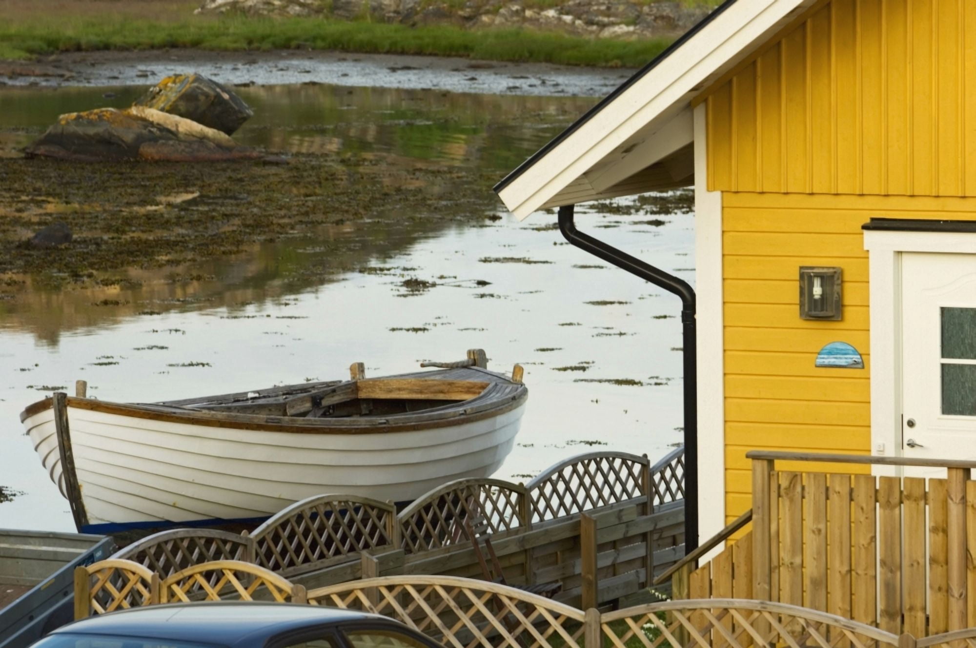 Boat And Traditional House On Flaton Island Canvas Art - Chris Parker Design Pics (38 x 24)