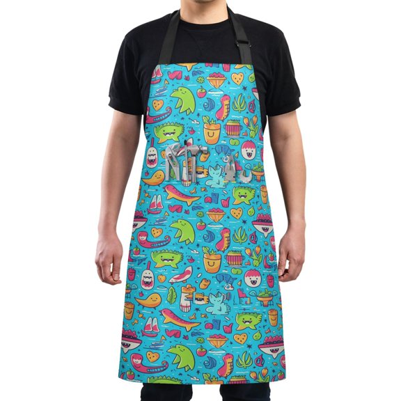 Boat Animal Fruits Heart Kitchen Apron with 2 Pockets Adjustable waterproof Cooking Aprons for Women Men Chef