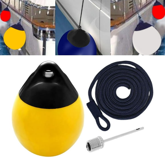 Boat Ball Anchor Buoy Float Inflatable Dock Edge 10x12 inch Protector Marine Mooring Buoy Swim Buoy for Fishing Sailboats Accessories Yellow w Black Rope