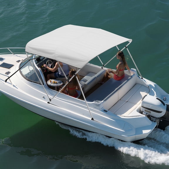 Boat Bimini Top Canopy Awning - Light Grey - 6' L x 61"-66" W x 46" H - 3 Bow Design