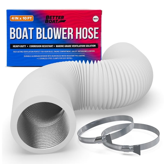 Boat Blower Hose, 4 Inch Marine Exhaust Hose, 10 Ft Flexible PVC Duct for Bilge, Engine Compartment, Galley, Head, or Dryer Vent, White