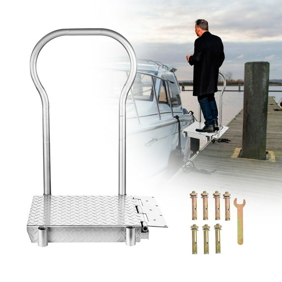 Boat Boarding Ramp Step, Carbon Steel Dock Extension with Handrail for Seniors