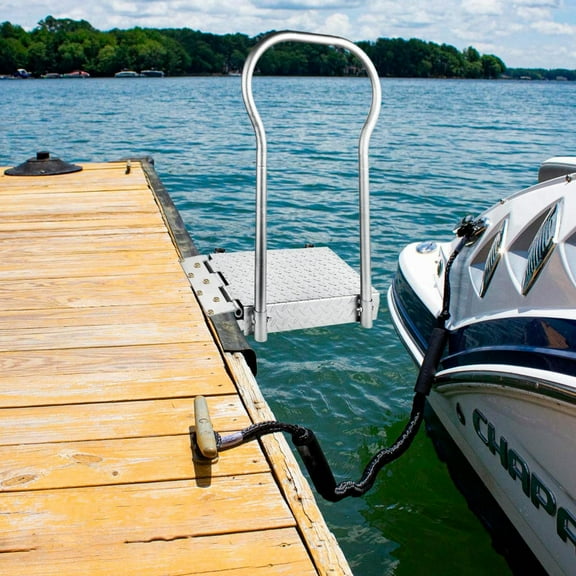 Boat Boarding Steps with Handrail, Folding Dock Extension for Deck Access