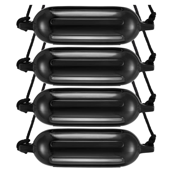 Boat Bumpers 8.5" x 26" - Inflatable Docking Bumpers for Boats, Marine Ribbed Bumpers with Ropes & Pump - Black, 4 Pack