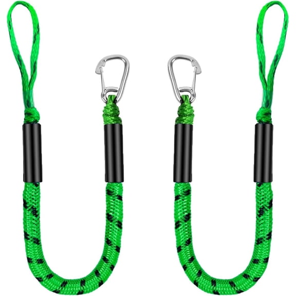 Boat Bungee Dock Lines, Mooring Rope with Stainless Steel Clip,Boat Ropes for Docking, Boat Accessories, Suit for PWC, Kayak, Seadoo, WaveRunner, Pontoon, Bass Boat, 3ft (Green&Black)