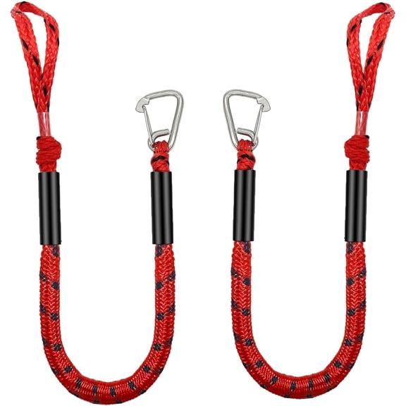 Boat Bungee Dock Lines, Mooring Rope with Stainless Steel Clip,Boat Ropes for Docking, Boat Accessories, Suit for PWC, Kayak, Seadoo, WaveRunner, Pontoon, Bass Boat, 3ft (RED&Black)