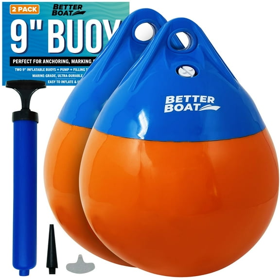 Boat Buoy Float, 9" Round, Small Mooring Buoy Ball, Anchor Ball, Dock Bumper for Lake or Ocean, Turnstone, 2-Pack