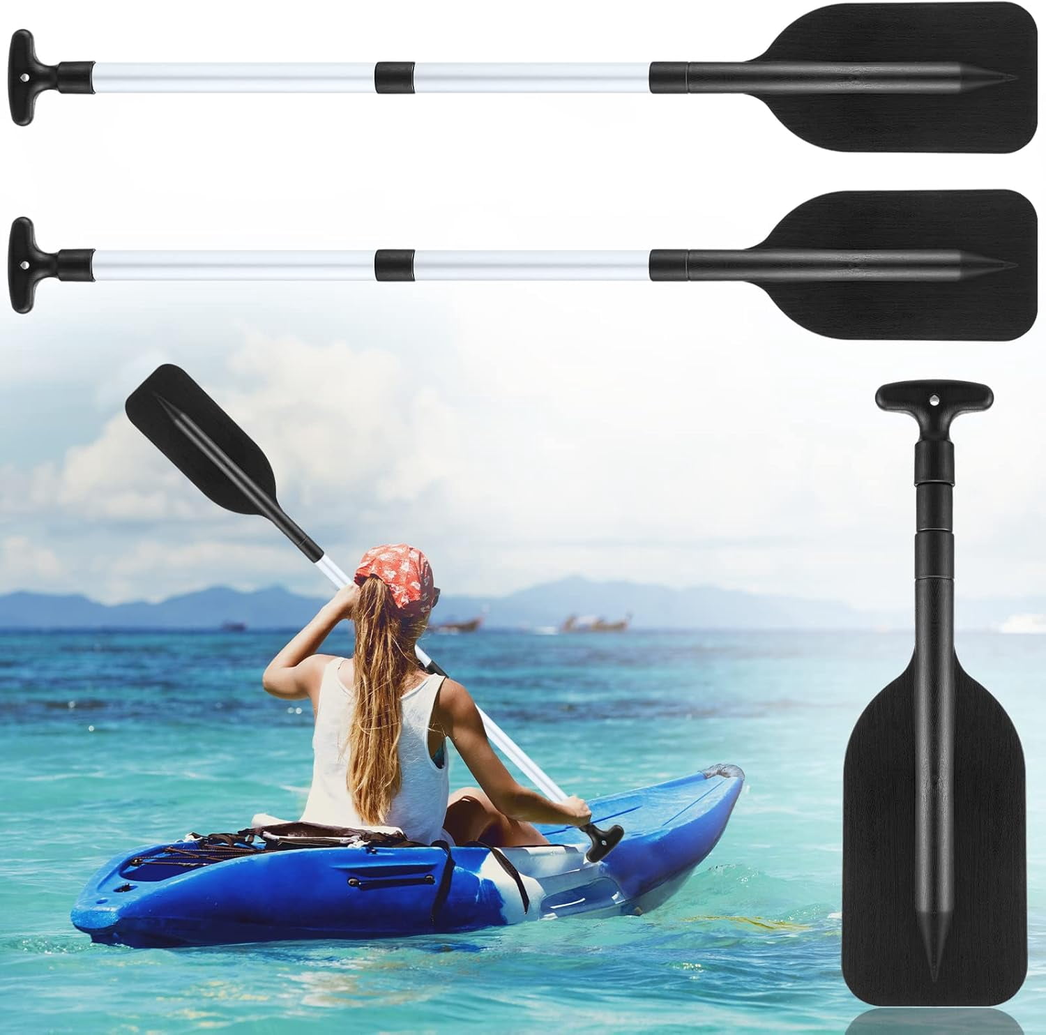 Boat Canoe Paddles Telescoping Collapsible Oar Aluminum 21.3-41.7 in Kayak Paddles Adjustable Length for Kayak Inflatable Dinghy Water Sport Boat Accessories