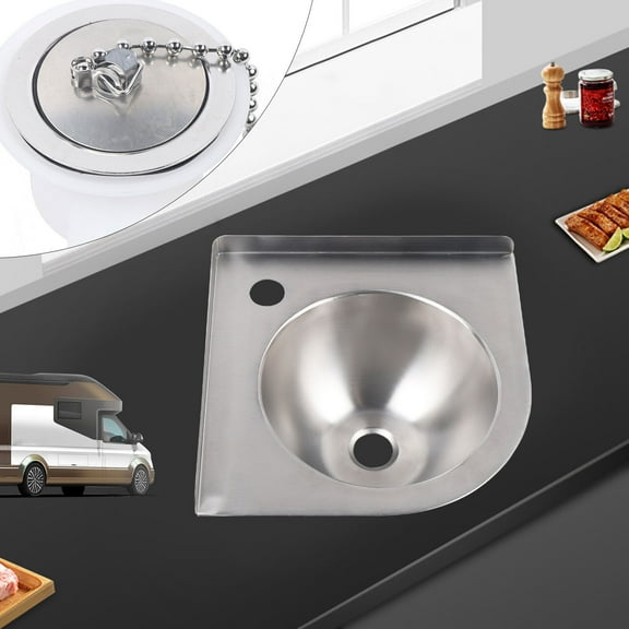 Boat Caravan RV Triangular Stainless Steel Sink with Down Pipe Corner Basin Sink