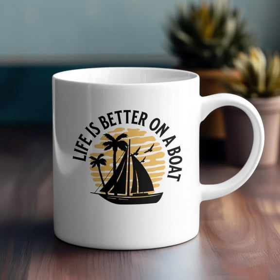 Boat Ceramic Mug, Nautil Sailing Cup, Ocean Lover Gift, Sea Adventure Tea Mug, Beach House Dr, Vation Coffee Cup, Sailboat Mug.