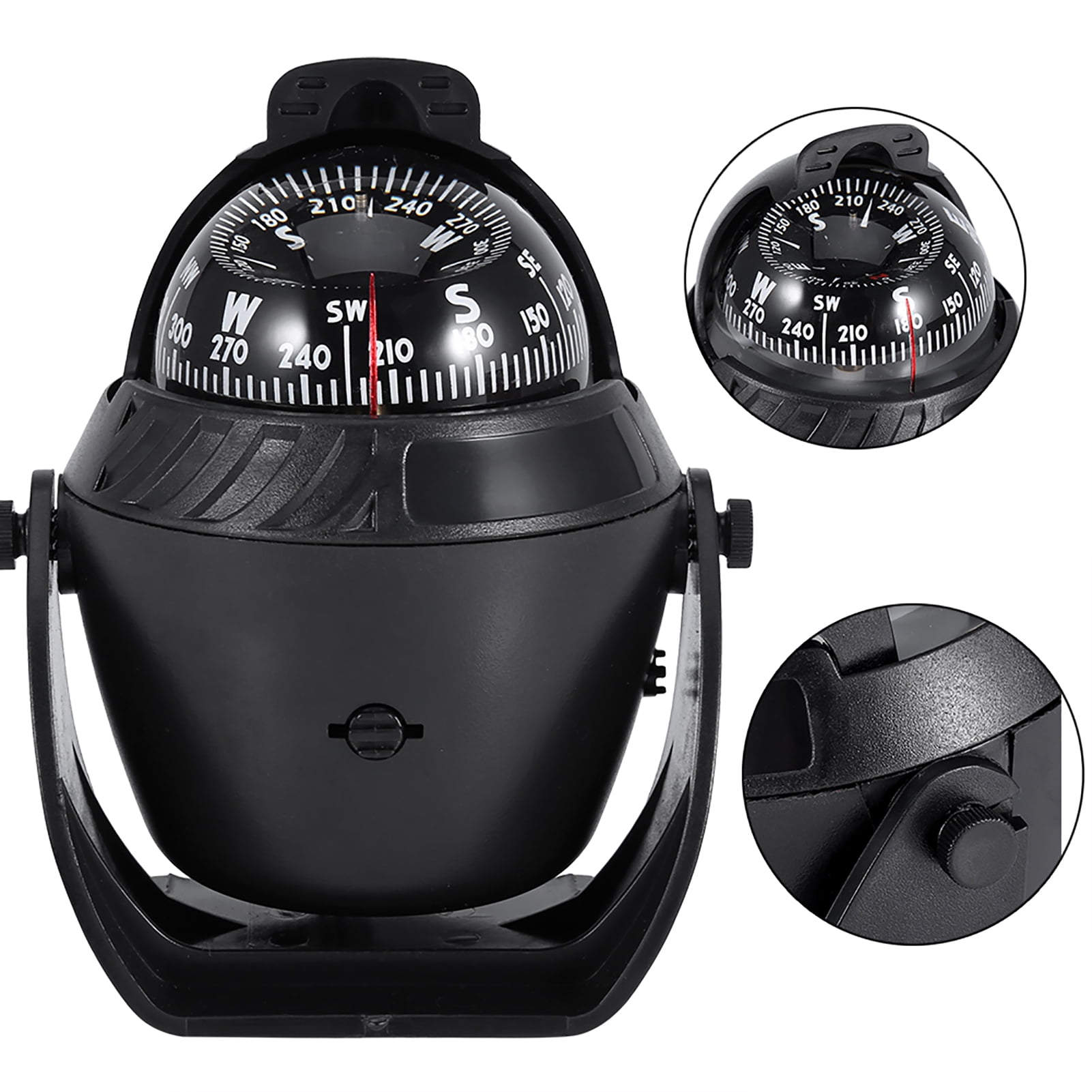 Boat Compass Pivoting Car Compass Dashboard Suction Electronic Navigation Ball Marine Compass with LED Light for Marine Boat Ship Truck Camping Hiking (Black)