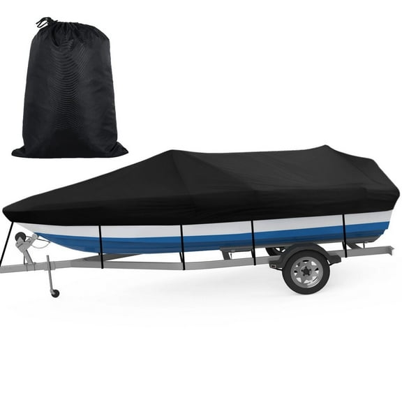 Boat Cover, All-Weather Mooring& Trailering Boat Cover for V-Hull Runabouts Outboards& I/O Bass Boats, Fits up to 14-16ft long and 90in wide