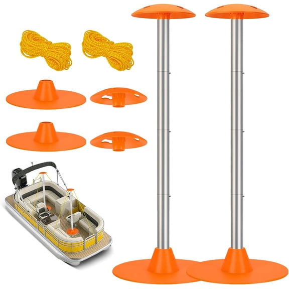 Boat Cover Support Pole Systems with Anti-UV PE Ropes & 9" ABS Base, Highly Stable Windproof Support Pole - Adjustbale 1-1/8" in Diameter for V-Hull/Pontoon/ Boat Cover (2 Pack)