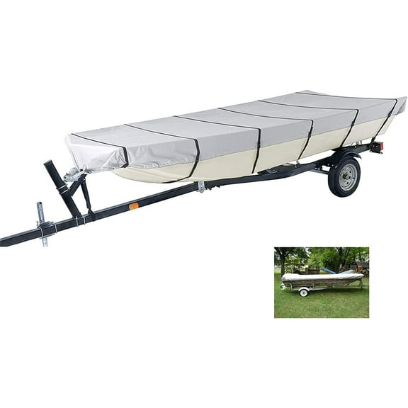 Boat Cover Waterproof Heavy Duty Marine Grade Polyester Trailerable Replacement for Jon Boat 14FT Long Beam Width Up to 70In