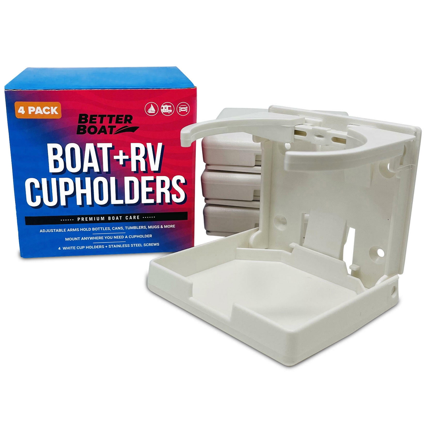 Boat Marine RV Trailer Fishing Caddy Large, Drink Holder, Storage w/Suction  Cups or Screw Mount White