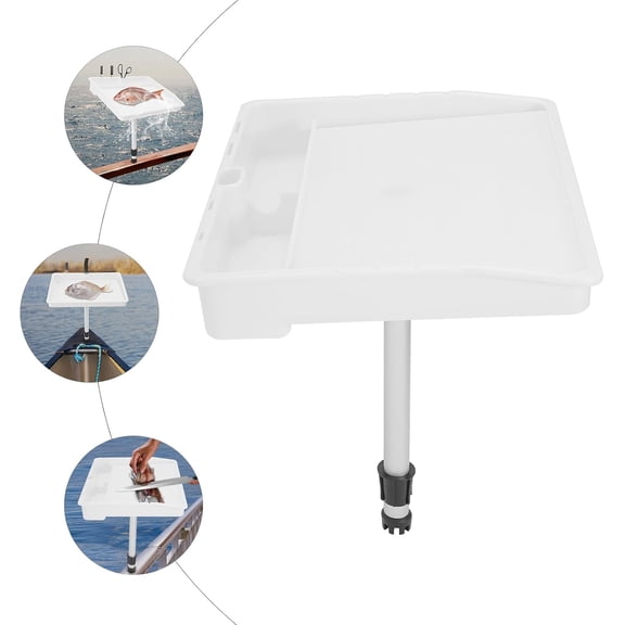 Boat Cutting Board Bait Table 18"x14" White Fillet Table with 360 Adjustable Rod Holder Built-in Knife Slot & Plier Storage for Fish Cleaning Station & Marine Accessories