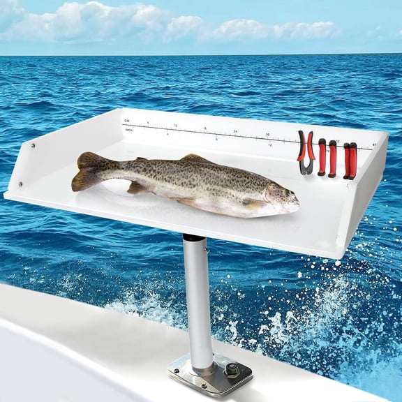 Boat Cutting Board, Cutting Board with 360°Adjustable Rotational Stopper Rod Holder Mount Plier Storage and Knife Slot with Scale Fishing Cleaning Table, Boat Fish Cleaning Station.