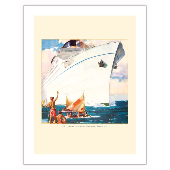 Boat Days - Honolulu Hawaii - SS Lurline Ocean Liner - Vintage Hawaiian Travel Poster c.1932 - Bamboo Fine Art 290gsm Paper (Unframed) 17x22in
