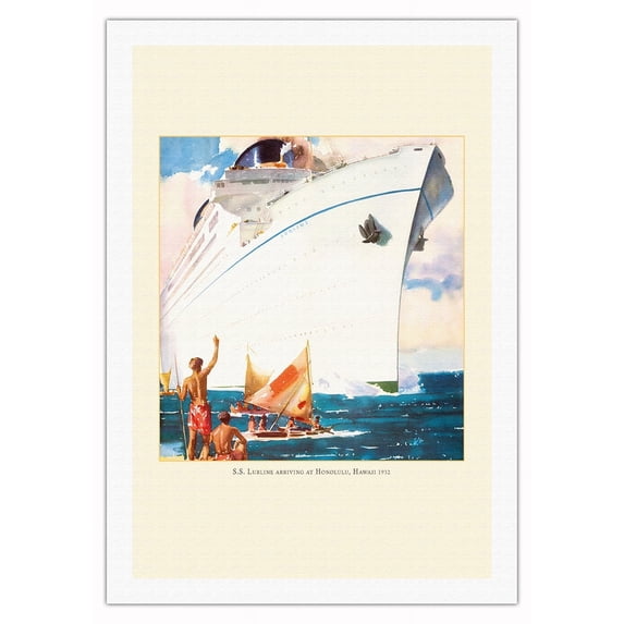 Boat Days - Honolulu Hawaii - SS Lurline Ocean Liner - Vintage Hawaiian Travel Poster c.1932 - Fine Art Rolled Canvas Print (Unframed) 27in x 40in