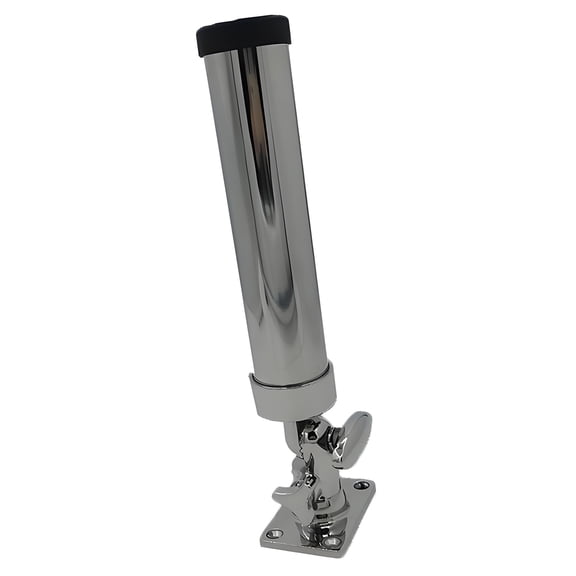 Boat Deck Rod Holder, Stainless Steel Adjustable Fishing Rod Tube with Square Base Mount for Dockside Setup and Shoreline Placement